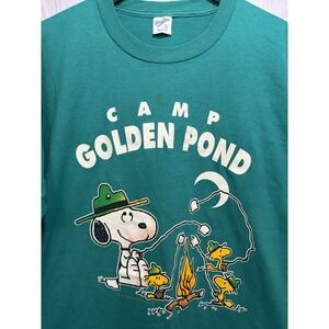 Snoopy Shirt Camp Golden Pond Woodstock Vintage Men's XL Velva Sheen Teal Green